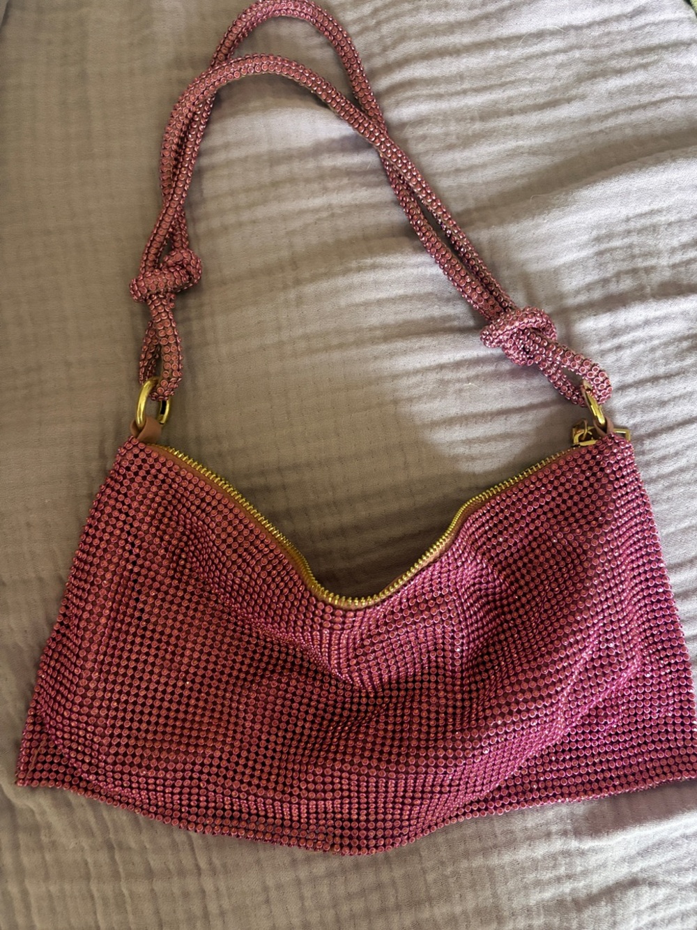 Pink Rhinestone Shoulder Bag with Gold Hardware